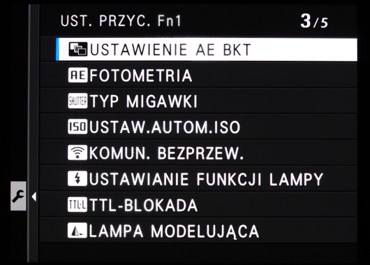 Menu personalizacji aparatu Fujifilm GFX 50S