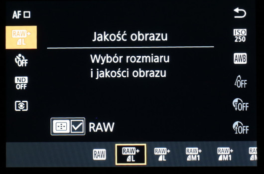 Menu podręczne aparatu Canon PowerShot G5 X