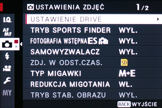 Menu główne aparatu Fujifilm X-T3