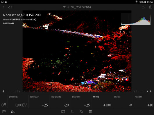 Adobe Lightroom Mobile - podgląd nanienionych zmian (Whites)