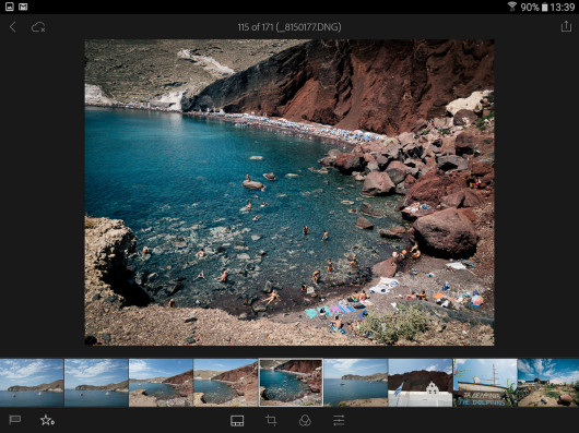 Adobe Lightroom Mobile - podgląd zdjęcia i wyświetlone miniatury