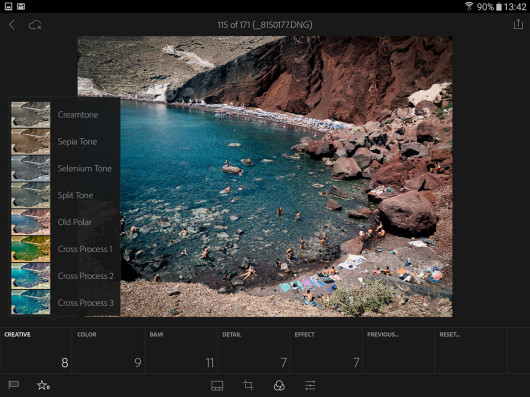 Adobe Lightroom Mobile - zakładka z efektami