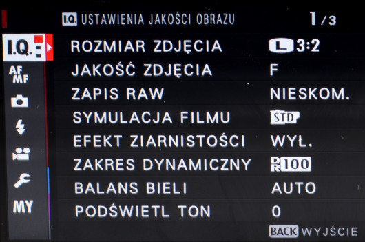 Fujifilm X-Pro2 - przeprojektowane menu główne
