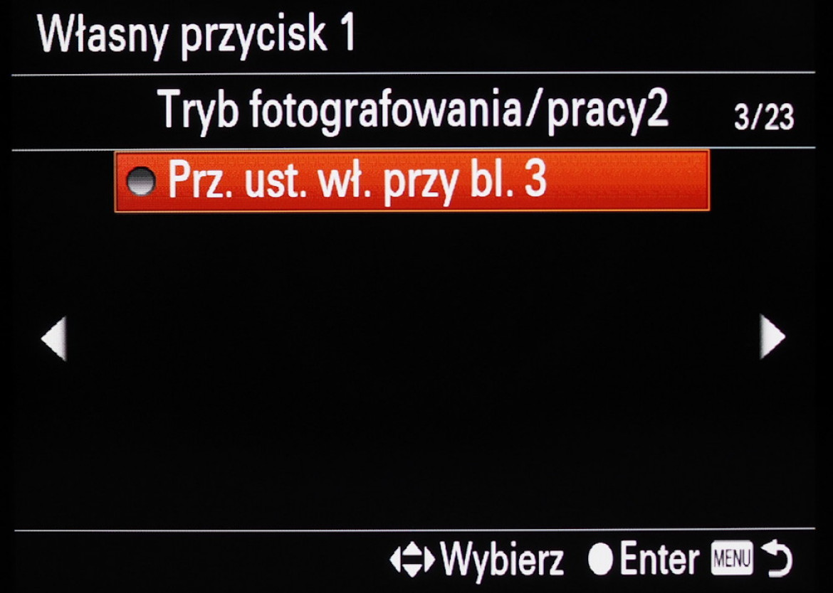 Mnu personalizacji aparatu Sony A7R III