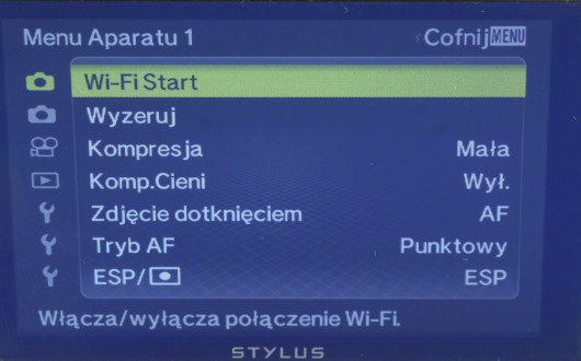 Menu główne aparatu Olympus SH-2