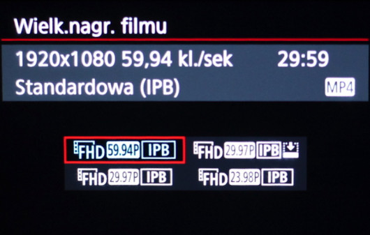 Klatkaże i rozdzielczości dostępne dla zapisu MPEG4