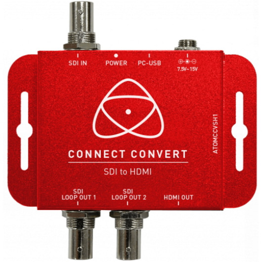 Atomos Connect Converter ATOMCCVSH1 - kompaktowy konwerter SDI na HDMI o jakości transmisji z pełnym rozmiarem 3G / HD / SD-SDI, blokowany HDMI, blokowany zasilacz DC i zdejmowane uchwyty montażowe