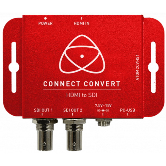 Atomos Connect Converter ATOMCCVHS1 - konwerter HDMI na SDI z pełnym rozmiarem 3G / HD / SD-SDI, blokowanym HDMI, blokowanym zasilaniem DC, wymienne uchwyty montażowe w wytrzymałej metalowej obudowie.