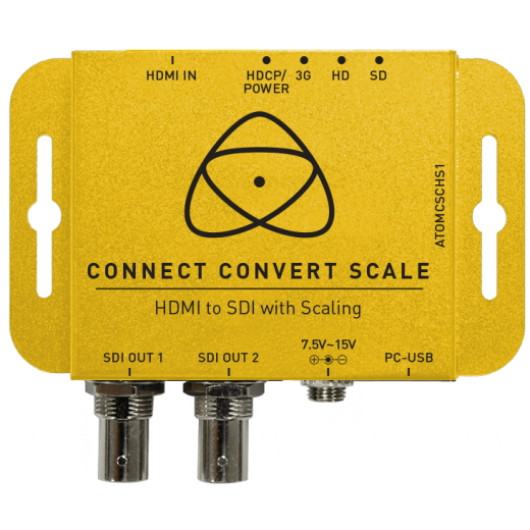 Atomos Connect Converter ATOMCSCHS1 - konwerter HDMI na SDI wyposażony w pełnowymiarowy 3G / HD / SD-SDI, blokowany HDMI, blokowany zasilacz prądu stałego, zdejmowane uchwyty montażowe, skalowanie konwersji /szybkość klatek / rozdzielczość do HD 1080p60.