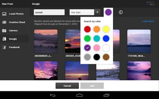 interfejs programu Photoshop Touch