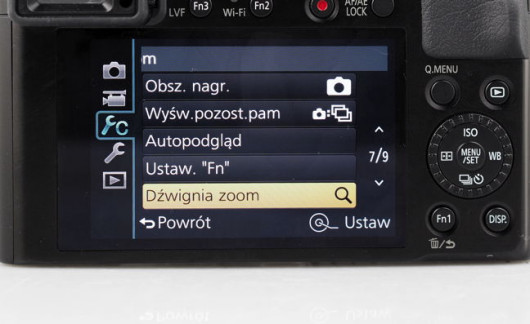 LX100 - menu główne, zakładka ustawień własnych
