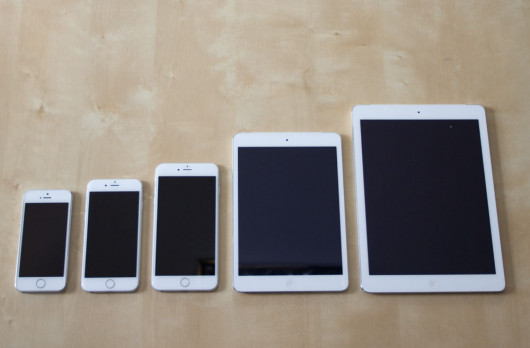 iPhone 5S, iPhone 6, iPhone 6 Plus, iPad Mini, iPad - porównanie wielkości